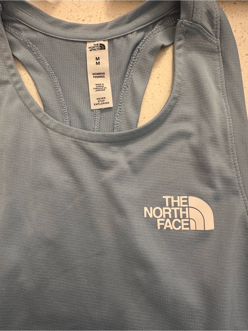 The North Face Women's Sky Blue Racerback Tank with Navy Panels - Picture 2 of 5